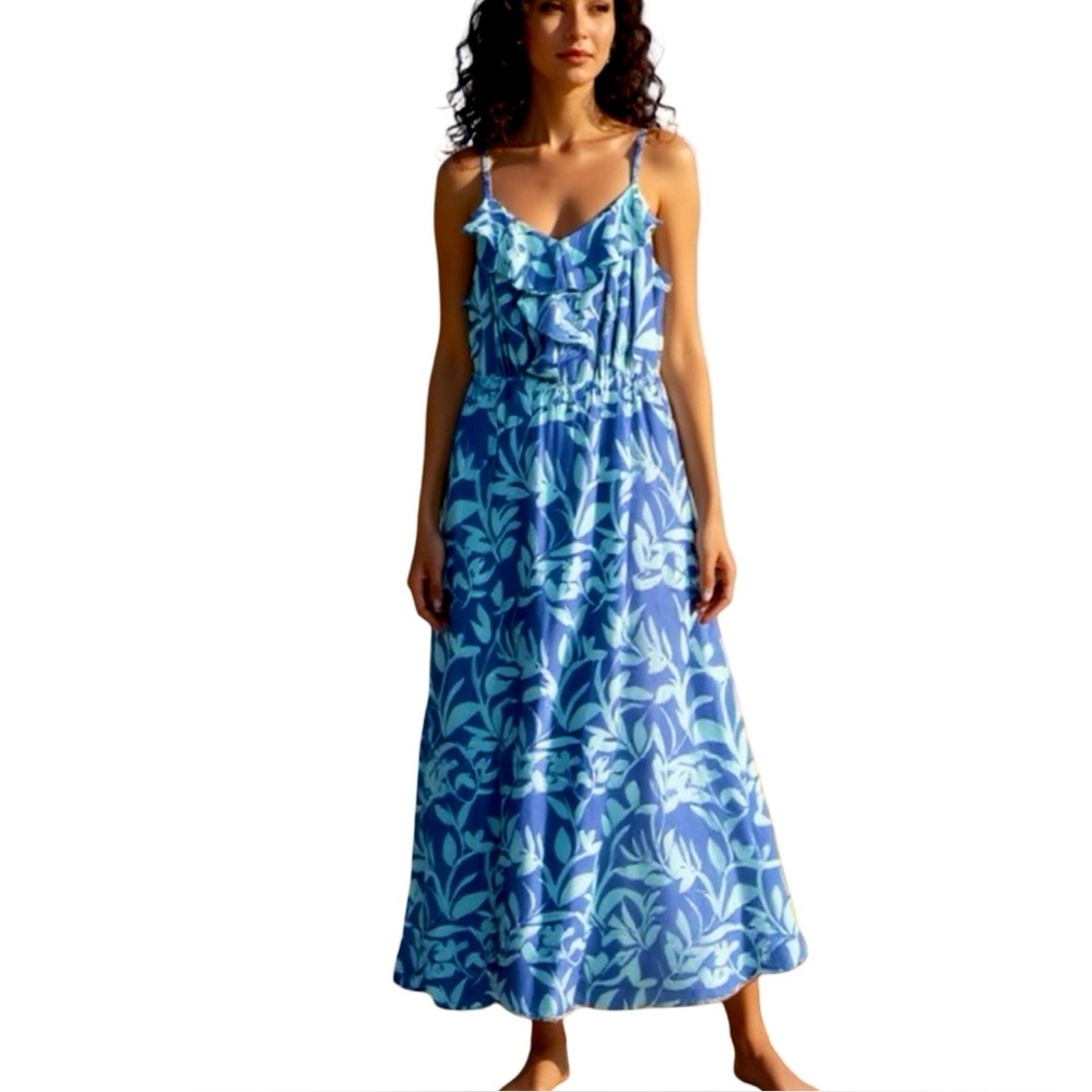 New Lane Bryant Blue Floral Maxi Bohemian Dress